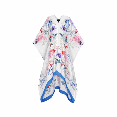 Meng Women's White Watercolour Flowers Silk Georgette Kaftan In Blue