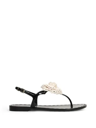 Menghi Afrodite Floral-applique Slingback Sandals In Black