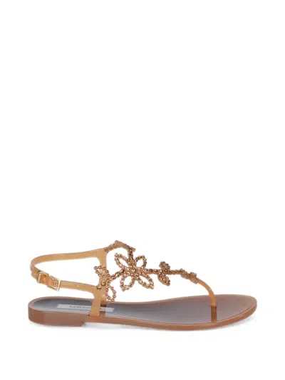 Menghi Crystal-embellished Floral-detail Sandals In Brown