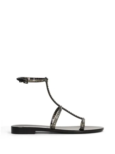 Menghi James Crystal-embellished T-bar Sandals In Black