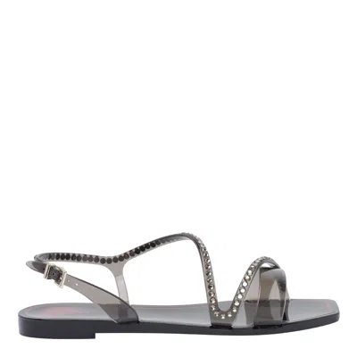 Menghi Rubber Flat Sandals In Black