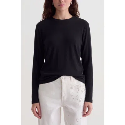 Menina Step Fitted Ribbed Long Sleeve Crewneck T-shirt In Black