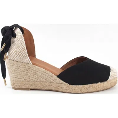 Menina Step Jimena Mid Laces Espadrille Sandal In Black