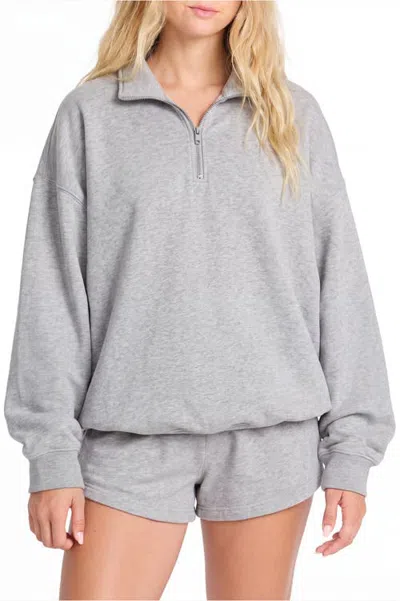 Menina Step Oversized Quarter Zip Fleece Pullover In Gray