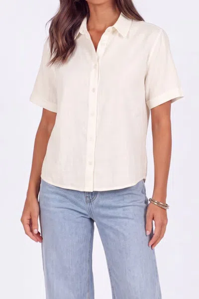 Menina Step Relaxed Fit Folded Cuff Short Sleeve Linen Blend Shirt In Neutral