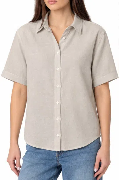 Menina Step Relaxed Fit Folded Cuff Short Sleeve Linen Blend Shirt In Gray