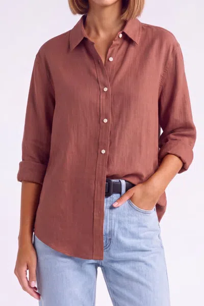 Menina Step Relaxed Fit Long Sleeve Linen Blend Shirt In Brown