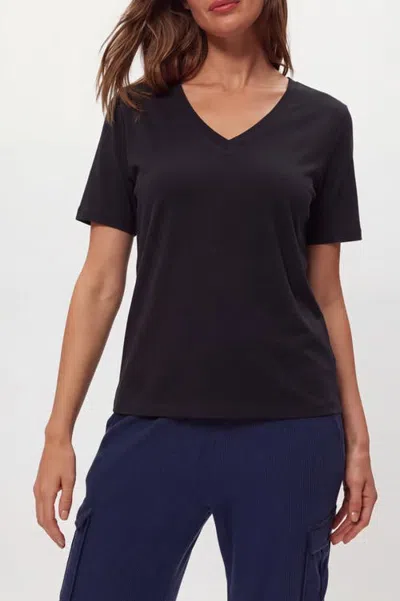 Menina Step Short Sleeve V-neck Cotton T-shirt In Black