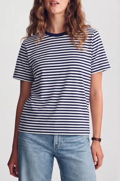Menina Step Striped Longline Short Sleeve Organic Cotton T-shirt In Black