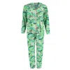 Mentally Exhausted Women's Hawaiian Notch Pajama Set In Green