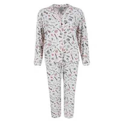 Mentally Exhausted Women's Make Up Print Pajama Set In White