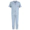 Mentally Exhausted Women's Pointelle Notch Collar Pajama Set In Blue