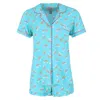 Mentally Exhausted Women's Rainbow Notch Short Sleeve And Shorts Pajama Set In Blue