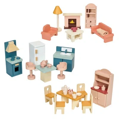 Mentari Toys Dollhouse Downstairs Furniture Bundle In Blue;pink