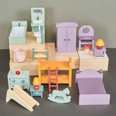 Mentari Toys Dollhouse Upstairs Furniture Bundle In Green;purple