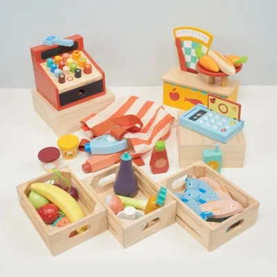 Mentari Toys Market Day Necessities In Blue;beige;orange