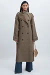 Meotine Beige Check Wool-blend Houndstooth-check Trench Coat In Beige Check