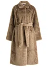Meotine Kelly Belted Faux Fur Coat In Light Brown