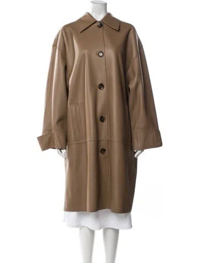 Pre-owned Meotine Leather Trench Coat In Brown