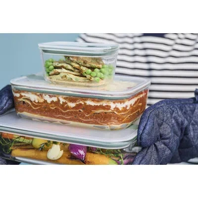 Mepal Easyclip 2.0 76oz Rectangular Borosilicate Glass Food Storage Container, Made In Holland In Clear