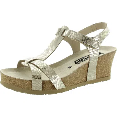 Mephisto Livian Womens Snake Print Leather Wedge Sandals In Beige
