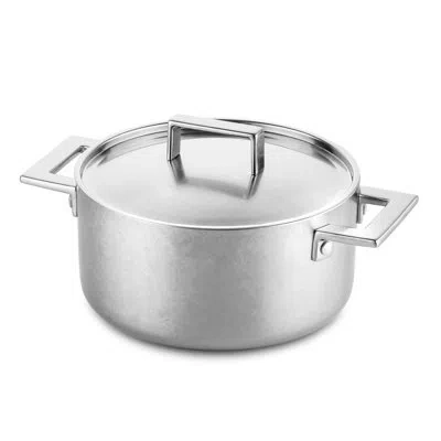 Mepra Casserole 2 Hand. With Lid Att.pewter Stainless Steel In Pewter Silver