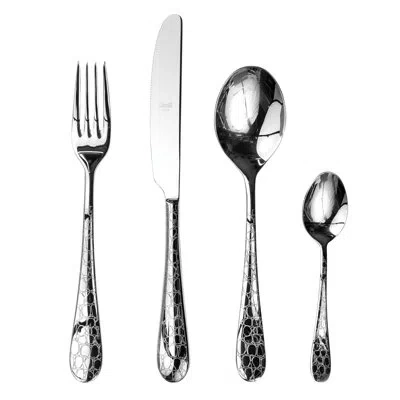 Mepra Coccodrillo Flatware Set - 24 Pieces - Ice Gold In Silver
