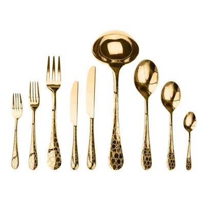 Mepra Coccodrillo Flatware Set - 39 Pieces - Gold In Silver