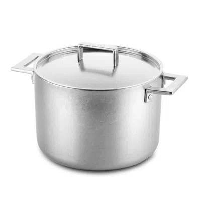 Mepra Deep Pot With Lid Attiva Pewter Stainless Steel In Pewter Silver