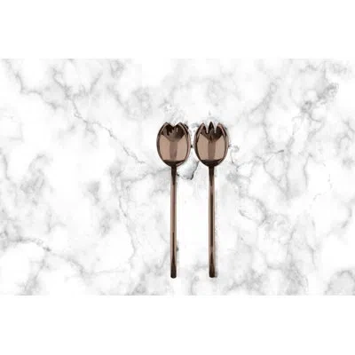Mepra Due Salad Servers (fork And Spoon) In Bronze