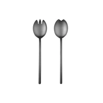 Mepra Due Salad Servers (fork And Spoon) Ice Oro Nero Stainless Steel