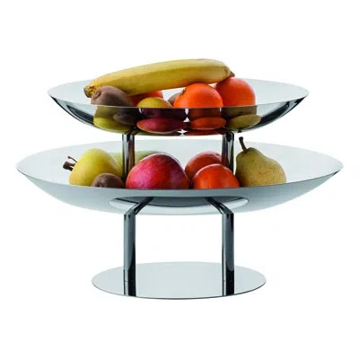 Mepra Elevated Two-tier Oval Fruit Bowl H: 11-1/8" In Silver