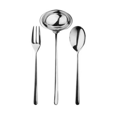 Mepra Linea 3 Pcs Serving Set (fork Spoon And Ladle) Oro Nero Black In Silver