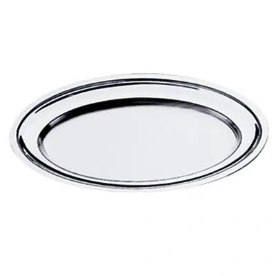 Mepra Menu & Banquet Oval Serving Plate With Reinforced Edges  - 12 Pieces - Stainless Steel In Silver