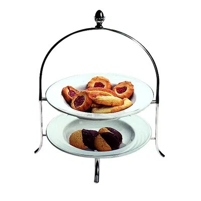 Mepra Palace Afternoon Tea Stand, Two Tiers; H: 13-3/4" D: 8-13/16" In Silver