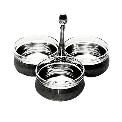 Mepra Palace Snack Divided Serving Dish With 3 Crystal Inserts, H: 5-7/8" D: 7-7/8" C: 5-1/8 Oz. X 3 In Silver