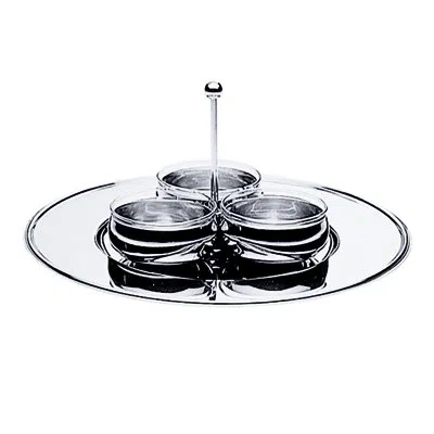 Mepra Serving Set With 3 Crystal Compartments, D: 13" C: 3 X 5 Oz. In Silver