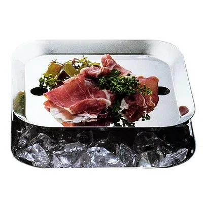 Mepra Square Cooling Bowl For Buffet With Insert; Uno; L: 8-5/8"; W: 8-5/8"; C: 50-3/4 Oz. In Silver