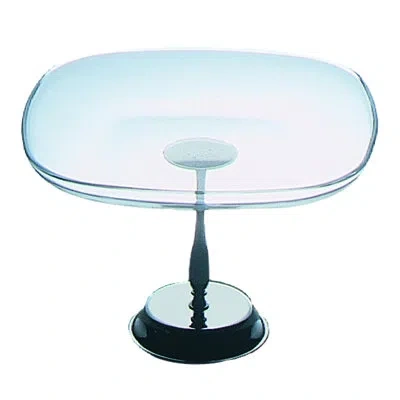 Mepra Square Glass Plate With Base; Palace H: 6-3/4" X 9-5/8" X 9-5/8" In Silver