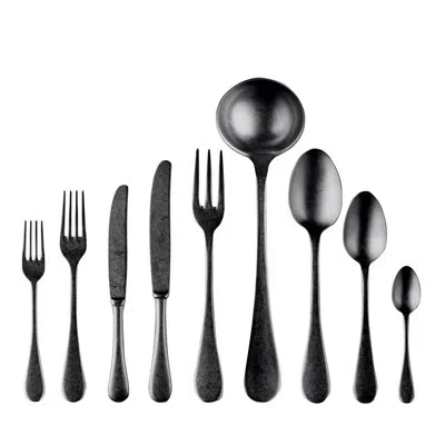 Mepra Vintage Flatware Set - 75 Pieces - Pewter In Black Gold