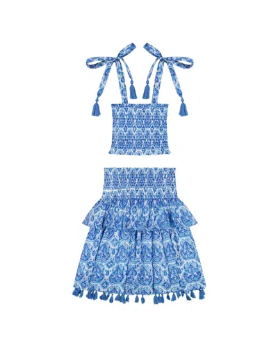Mer St. Barth Kids' 2pc Noelle Top & Maxi Skirt In Blue