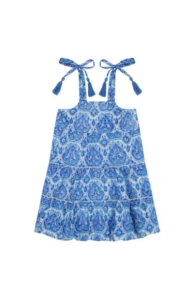 Mer St. Barth Kids'  Bella Girl's Shoulder Tie Sundress Blue Paisley