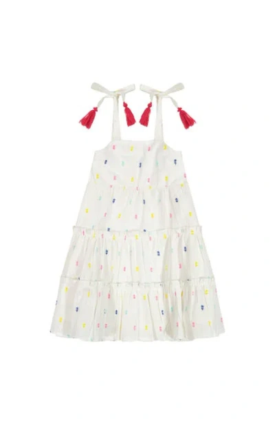 Mer St. Barth Kids'  Bella Girl's Shoulder Tie Sundress Confetti Swiss Dot In White