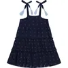Mer St. Barth Bella Girl's Shoulder Tie Sundress Navy Turquoise Swiss Dot In Navy Turquoise Swiss Dot