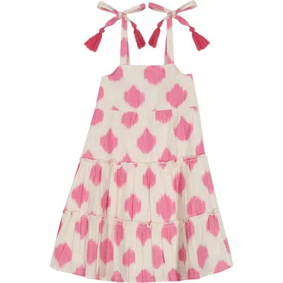 Mer St. Barth Kids'  Bella Girl's Shoulder Tie Sundress White Pink Ikat