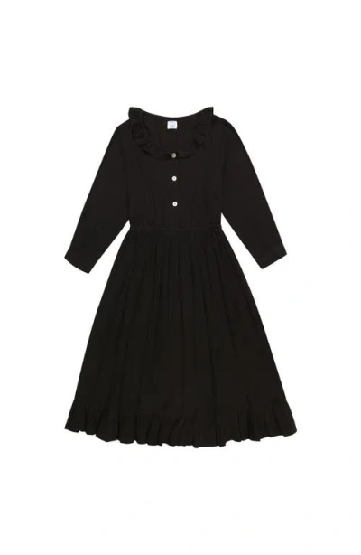Mer St. Barth Brigitte Ruffle Neck Shirtdress In Black Cotton Gauze