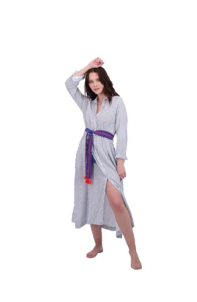 Mer St. Barth Button Front Shirtdress Marine Stripe In Blue