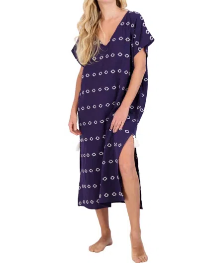 Mer St. Barth Capucine Maxi Caftan Dress In Navy Embroidery In Blue
