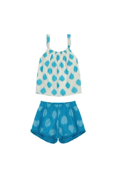 Mer St. Barth Kids'  Colette Girl's Top And Short Set Aqua Cerulean Ikat In Blue