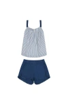 Mer St. Barth Colette Girl's Top And Short Set Marine Stripe In Blue